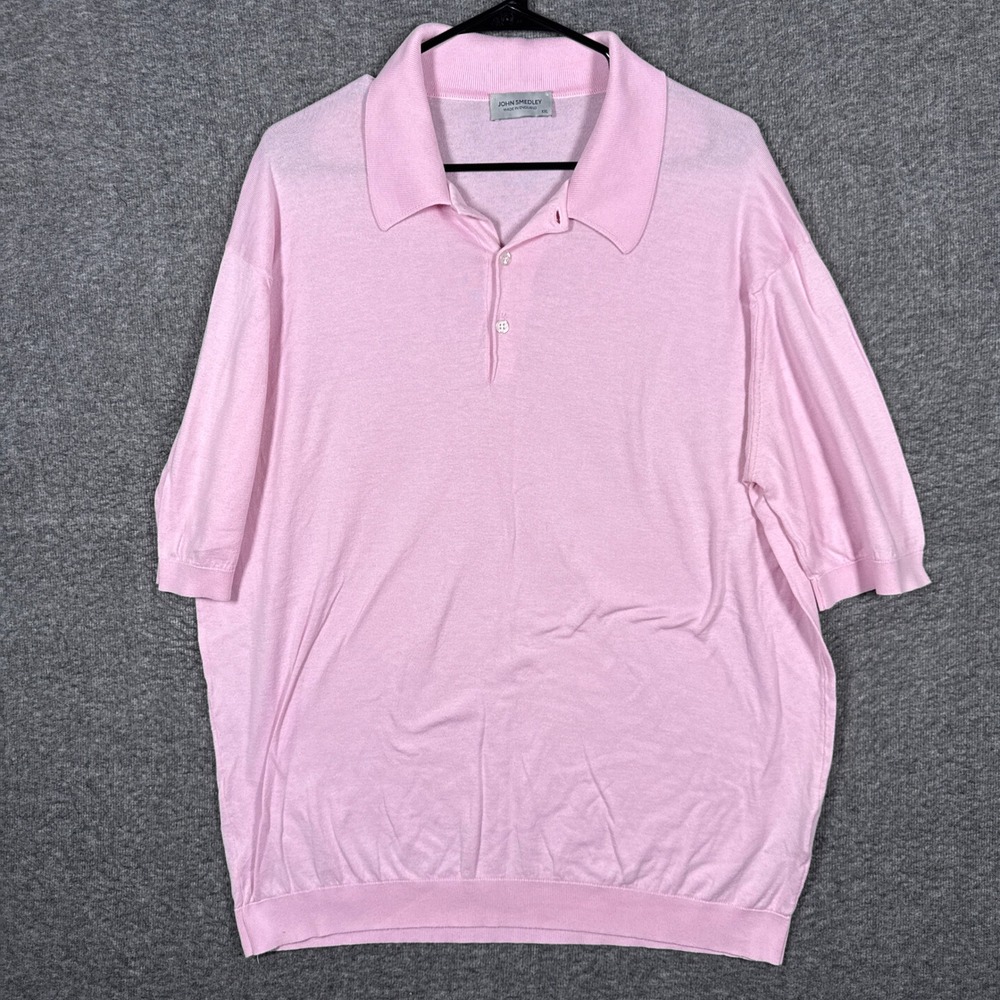 John Smedley Polo Shirt Mens XXL Pink Sea Island Cotton Knit England Made